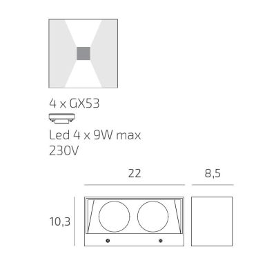 SPA APPLIQUE DA ESTERNO RETTANGOLARE IP54 BIEMISSIONE DI LUCE ALLUMINIO 4 COLORI LAMPADINE GX53 SOSTITUIBILI