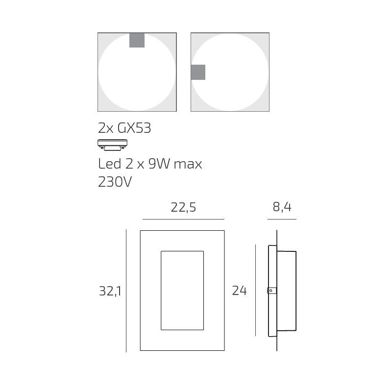 MIAMI PLUS APPLIQUE PLAFONIERA RETTANGOLARE IP54 IN ALLUMINIO 5 COLORI DIFFUSORE BIANCO LAMPADINE GX53 SOSTITUIBILI