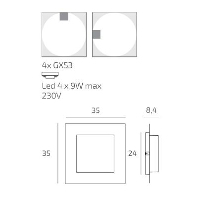 MIAMI PLUS APPLIQUE PLAFONIERA QUADRATA IP54 IN ALLUMINIO 5 COLORI DIFFUSORE BIANCO LAMPADINE GX53 SOSTITUIBILI