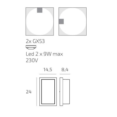 MIAMI PLUS PLAFONIERA APPLIQUE RETTANGOLARE IP54 IN ALLUMINIO CON DIFFUSORE BIANCO LAMPADINE GX53 SOSTITUIBILI