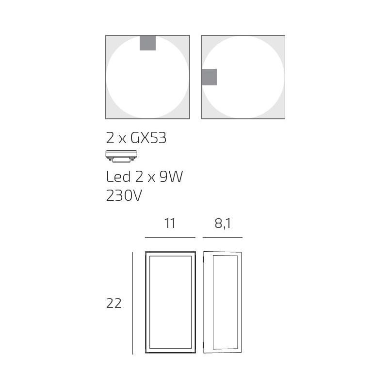 OSAKA APPLIQUE PLAFONIERA RETTANGOLARE IP54 IN ALLUMINIO DI 4 COLORI CON LAMPADINE GX53 SOSTITUIBILI MODERNA