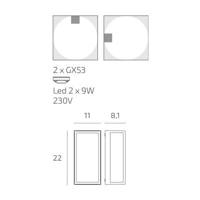 OSAKA APPLIQUE PLAFONIERA RETTANGOLARE IP54 IN ALLUMINIO DI 4 COLORI CON LAMPADINE GX53 SOSTITUIBILI MODERNA