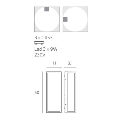 OSAKA PLAFONIERA APPLIQUE RETTANGOLARE IP54 IN ALLUMINIO DI 4 COLORI CON LAMPADINE GX53 SOSTITUIBILI MODERNA