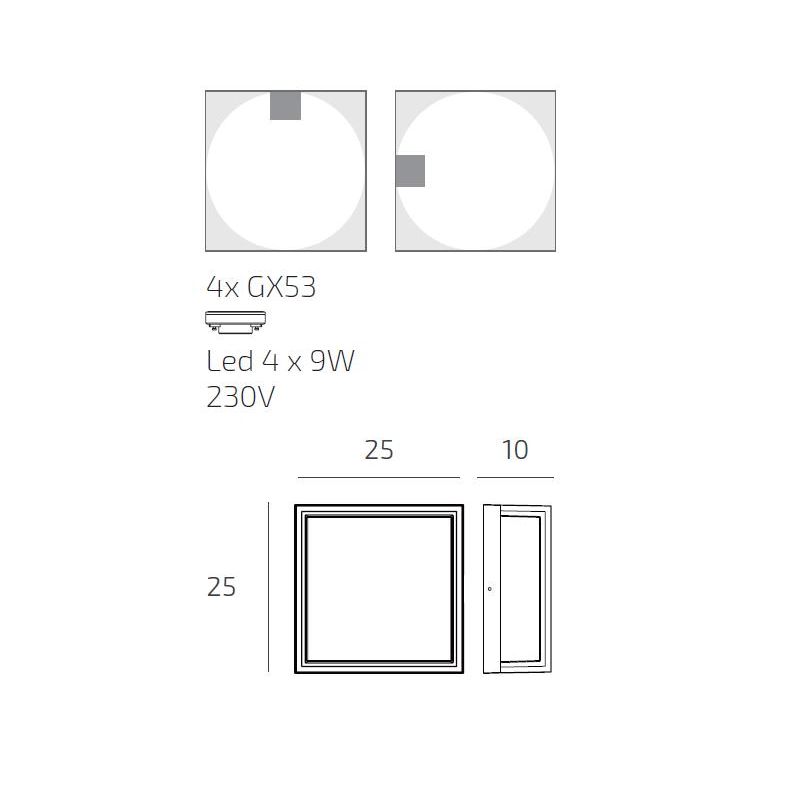 OSAKA PLAFONIERA APPLIQUE QUADRATA IP54 IN ALLUMINIO DI 4 COLORI CON LAMPADINE GX53 SOSTITUIBILI MODERNA