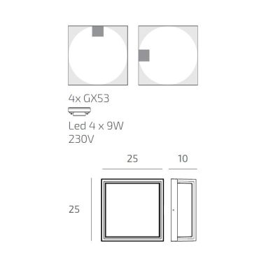 OSAKA PLAFONIERA APPLIQUE QUADRATA IP54 IN ALLUMINIO DI 4 COLORI CON LAMPADINE GX53 SOSTITUIBILI MODERNA