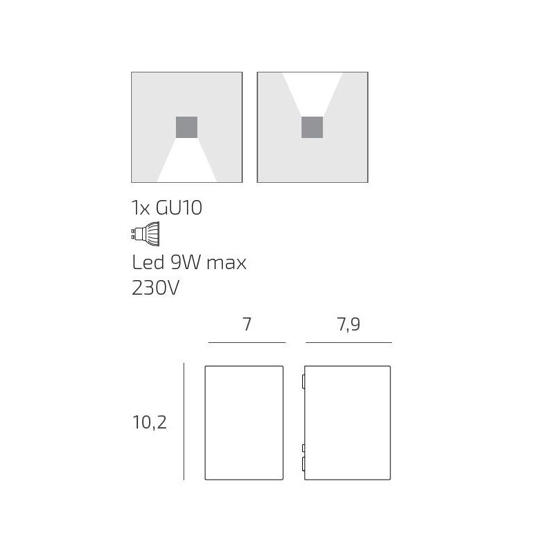 ATENE APPLIQUE SQUADRATA PER ESTERNI IP65 MONO-EMISSIONE ALLUMINIO 4 COLORI LAMPADINA ATTACCO GU10 MODERNA