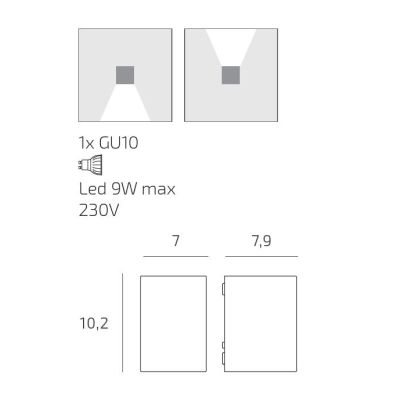 ATENE APPLIQUE SQUADRATA PER ESTERNI IP65 MONO-EMISSIONE ALLUMINIO 4 COLORI LAMPADINA ATTACCO GU10 MODERNA