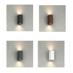 ATENE APPLIQUE SQUADRATA PER ESTERNI IP65 BIEMISSIONE ALLUMINIO 4 COLORI LAMPADINA ATTACCO GU10 MODERNA
