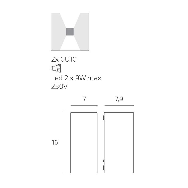 ATENE APPLIQUE SQUADRATA PER ESTERNI IP65 BIEMISSIONE ALLUMINIO 4 COLORI LAMPADINA ATTACCO GU10 MODERNA