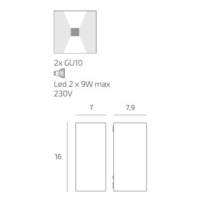 ATENE APPLIQUE SQUADRATA PER ESTERNI IP65 BIEMISSIONE ALLUMINIO 4 COLORI LAMPADINA ATTACCO GU10 MODERNA