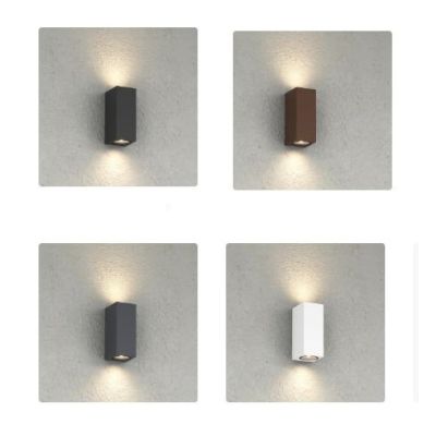ATENE APPLIQUE SQUADRATA PER ESTERNI IP65 BIEMISSIONE ALLUMINIO 4 COLORI LAMPADINA ATTACCO GU10 MODERNA