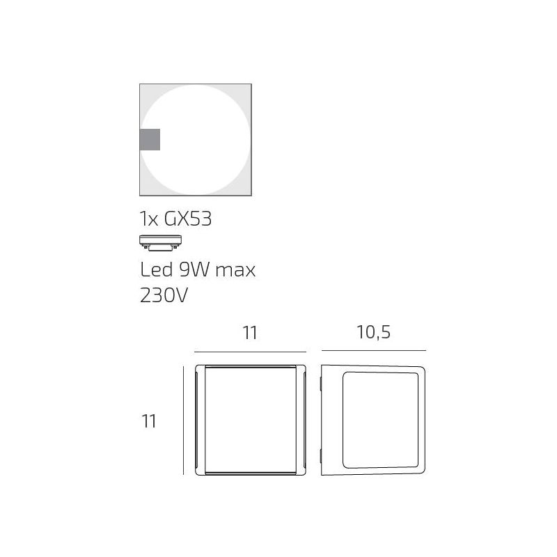 DUBAI APPLIQUE CUBO DA ESTERNI IP54 IN ALLUMINIO 3 COLORI DIFFUSORE BIANCO LAMPADINA ATTACCO GX53 SOSTITUIBILE