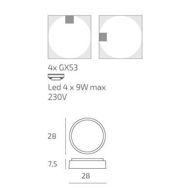 BAKU PLAFONIERA APPLIQUE ROTONDA D28 CM IN ALLUMINIO 3 COLORI IP54 LAMPADINE GX53 SOSTITUIBILI MODERNA