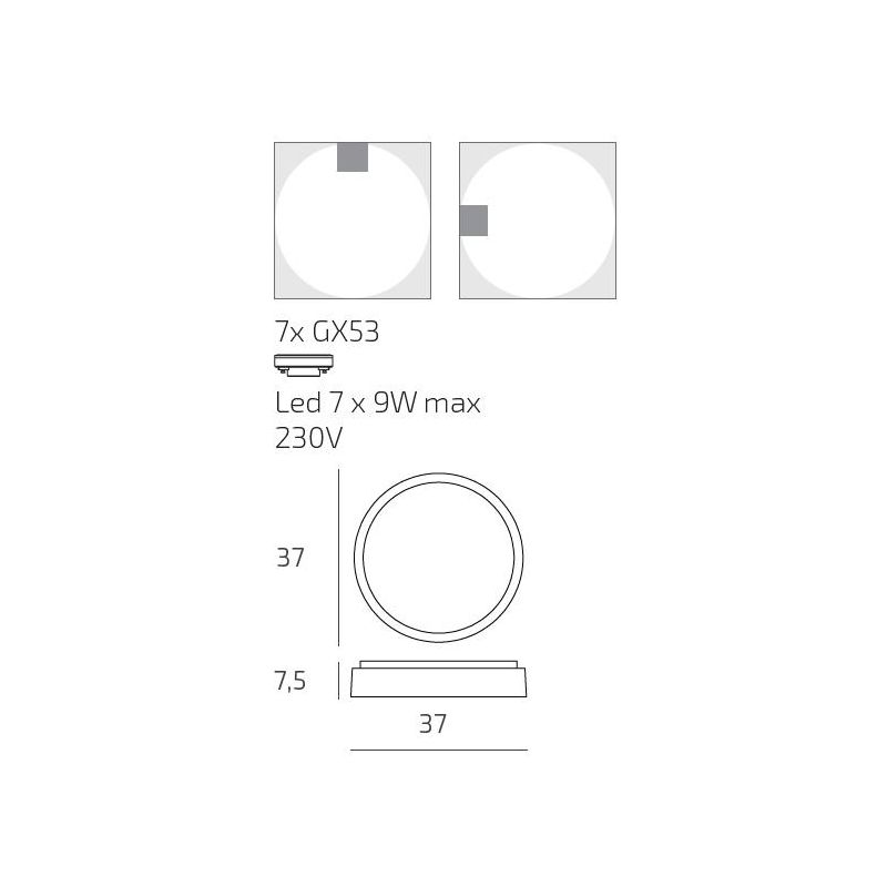 BAKU PLAFONIERA APPLIQUE ROTONDA D37 CM IN ALLUMINIO 3 COLORI IP54 LAMPADINE GX53 SOSTITUIBILI MODERNA
