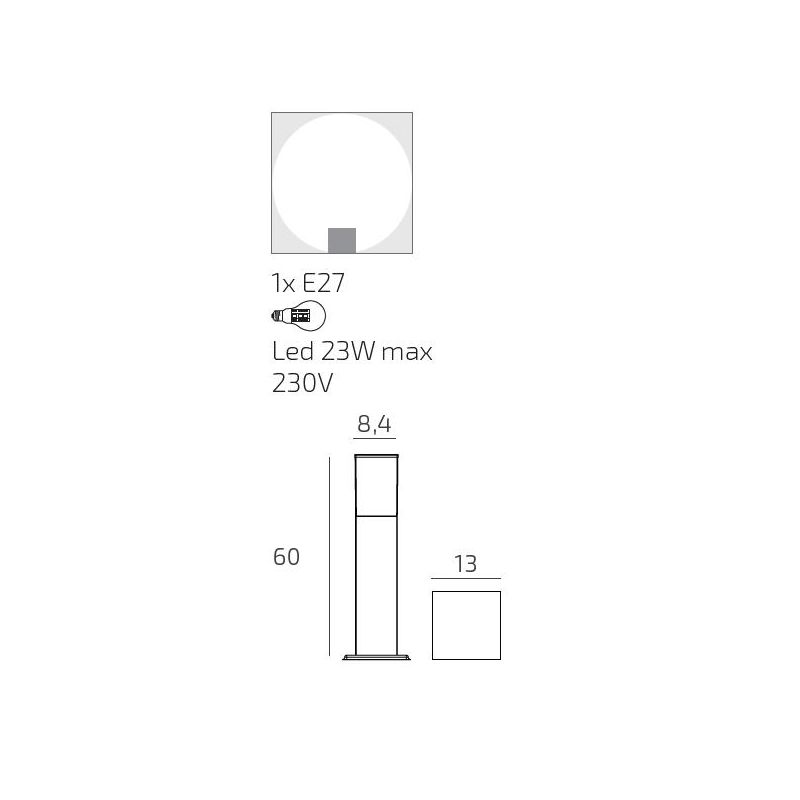 NIZZA PALO DA GIARDINO IN 2 MISURE IP44 IN ALLUMINIO 3 COLORI CON DIFFUSORE BIANCO LAMPADINA ATTACCO E27