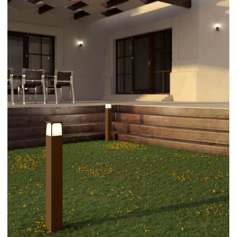 YORK PALO DA GIARDINO IN 3 MISURE IP54 IN ALLUMINIO ANTRACITE E CORTEN DIFFUSORE BIANCO LAMPADINA ATTACCO E27