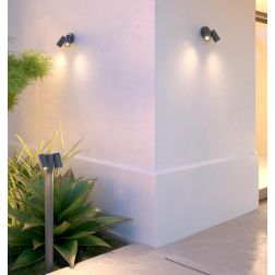 OSLO FARETTO ORIENTABILE 2 LUCI DA ESTERNO IP65 IN ALLUMINIO ANTRACITE LAMPADINE ATTACCO GU10 DESIGN MODERNO 2