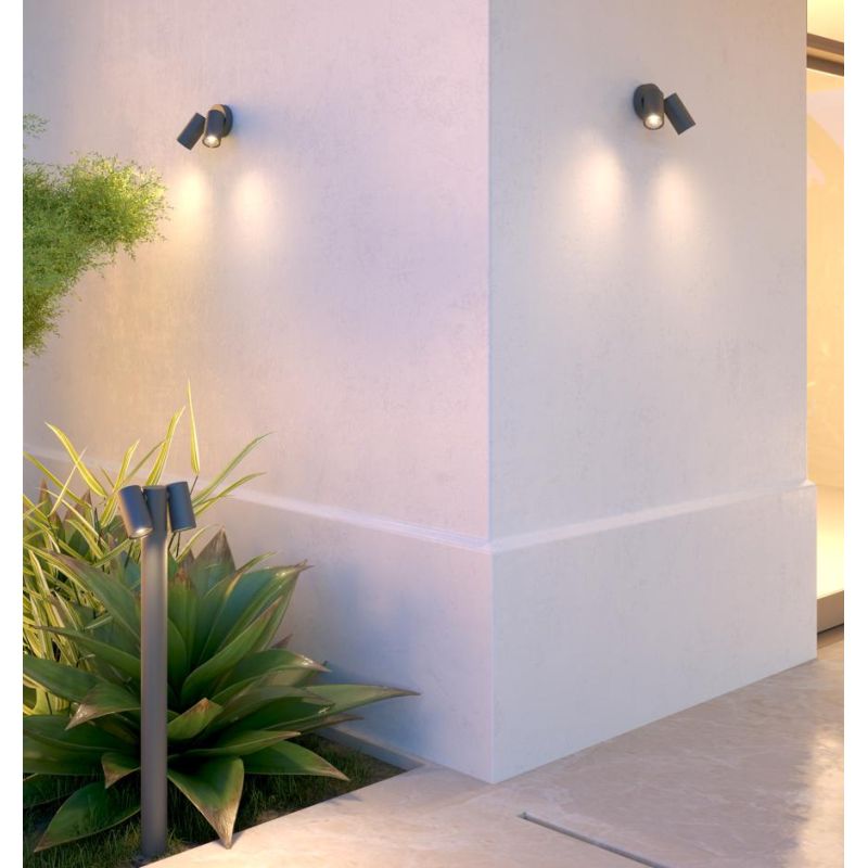 OSLO FARETTO ORIENTABILE 2 LUCI DA ESTERNO IP65 IN ALLUMINIO ANTRACITE LAMPADINE ATTACCO GU10 DESIGN MODERNO