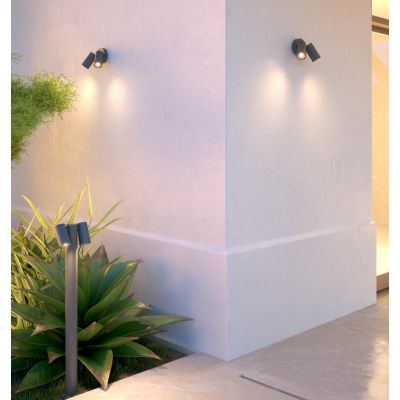 OSLO FARETTO ORIENTABILE 2 LUCI DA ESTERNO IP65 IN ALLUMINIO ANTRACITE LAMPADINE ATTACCO GU10 DESIGN MODERNO