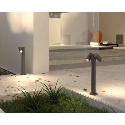 OSLO PALO DA GIARDINO CON 2 LUCI ORIENTABILI IN ALLUMINIO ANTRACITE IP65 LAMPADINE GU10 DESIGN MODERNO