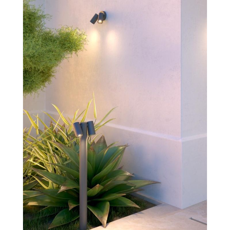 OSLO PALO DA GIARDINO CON 2 LUCI ORIENTABILI IN ALLUMINIO ANTRACITE IP65 LAMPADINE GU10 DESIGN MODERNO