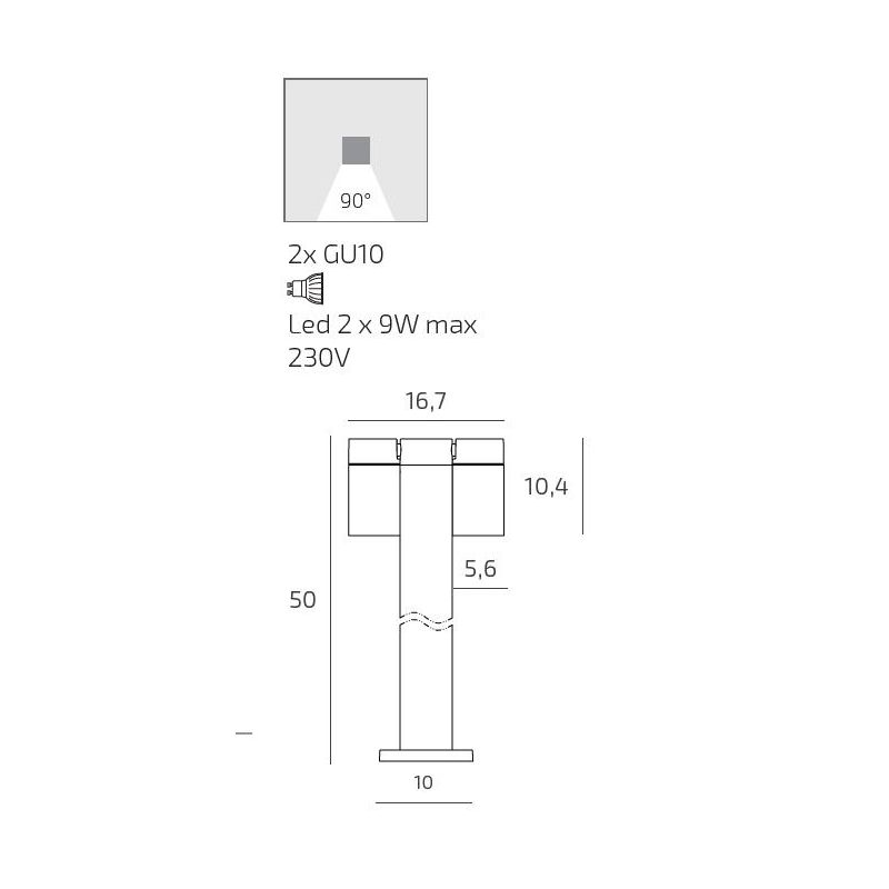 OSLO PALO DA GIARDINO CON 2 LUCI ORIENTABILI IN ALLUMINIO ANTRACITE IP65 LAMPADINE GU10 DESIGN MODERNO