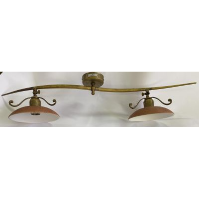 ANTICO TOSCANO PLAFONIERA RETTANGOLARE 80 CM IN OTTONE PIATTI TERRACOTTA CRISTALENSI OTTONE - Cristalensi Shop Online