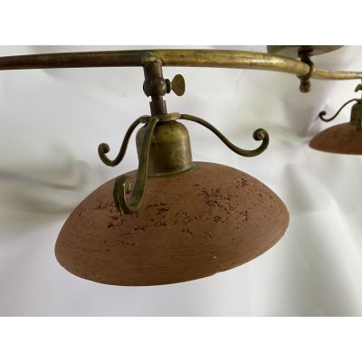 ANTICO TOSCANO PLAFONIERA RETTANGOLARE 80 CM IN OTTONE PIATTI TERRACOTTA CRISTALENSI OTTONE - Cristalensi Shop Online