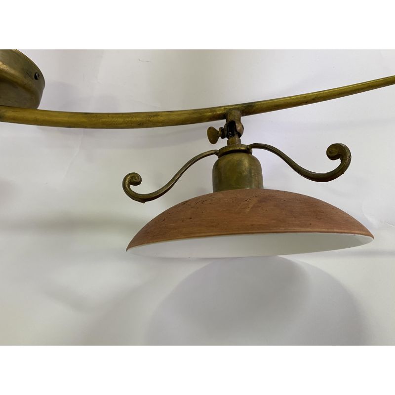 ANTICO TOSCANO PLAFONIERA RETTANGOLARE 80 CM IN OTTONE PIATTI TERRACOTTA CRISTALENSI OTTONE - Cristalensi Shop Online