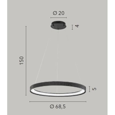 SOSPENSIONE CON ANELLO RIGATO D68 CM METALLO BIANCO,NERO,ORO LED 58W LUCE CCT 2700K-3000K-4000K