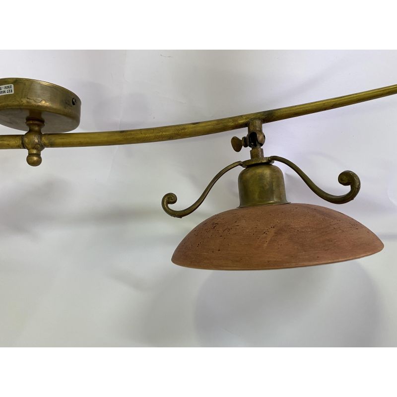 ANTICO TOSCANO PLAFONIERA RETTANGOLARE 80 CM IN OTTONE PIATTI TERRACOTTA CRISTALENSI OTTONE - Cristalensi Shop Online