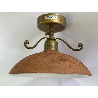 ANTICO TOSCANO PLAFONIERA PIATTO IN TERRACOTTA DIAMETRO 25 CM MONTATURA OTTONE CRISTALENSI OTTONE - Cristalensi Shop Online