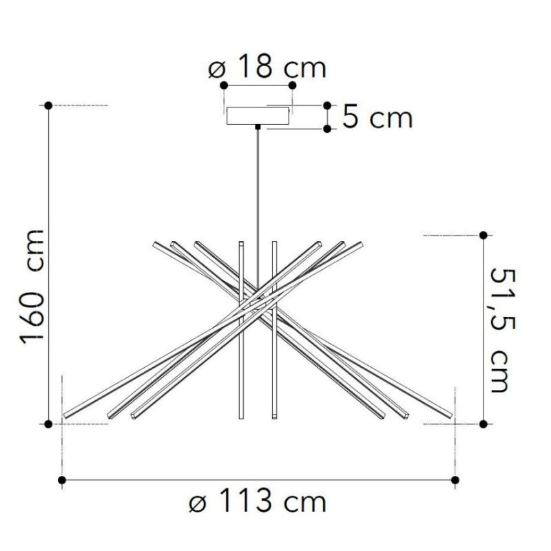SHANGHAI LAMPADARIO D113 CM CON BACCHETTE IN METALLO BIANCO O NERO LED 56W LUCE 3000K-4000K MODERNO