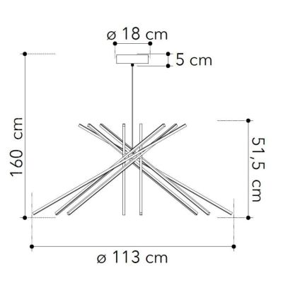 SHANGHAI LAMPADARIO D113 CM CON BACCHETTE IN METALLO BIANCO O NERO LED 56W LUCE 3000K-4000K MODERNO