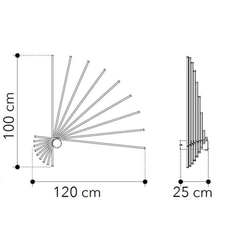 PLAFONIERA A VENTAGLIO IN METALLO BIANCO O NERO LED 66W LUCE 3000K-4000K BACCHETTE ORIENTABILI MODERNA