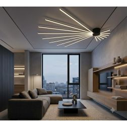 PLAFONIERA A VENTAGLIO IN METALLO BIANCO O NERO LED 66W LUCE 3000K-4000K BACCHETTE ORIENTABILI MODERNA