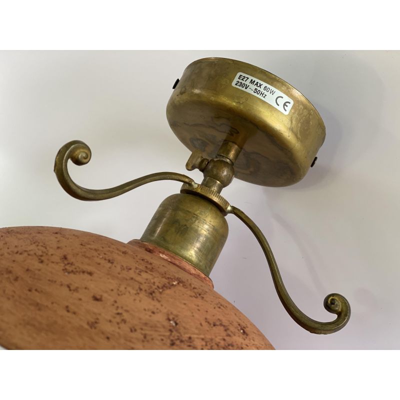ANTICO TOSCANO PLAFONIERA PIATTO IN TERRACOTTA DIAMETRO 20 CM MONTATURA OTTONE CRISTALENSI OTTONE - Cristalensi Shop Online