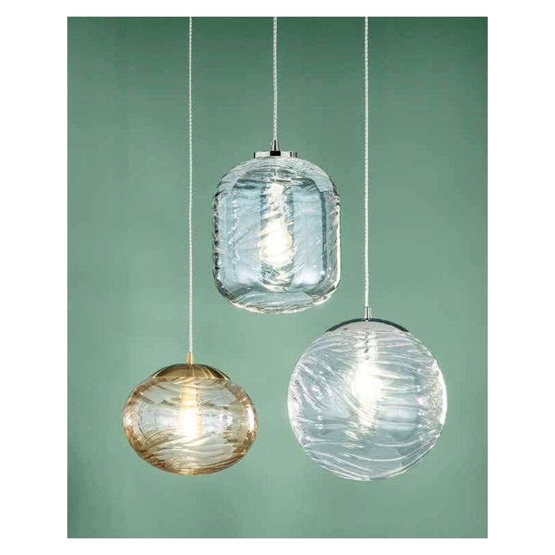 NEREIDE SOSPENSIONE SINGOLA CON SFERA LAVORATA IN VETRO TRASPARENTE D33 CM LAMPADINA ATTACCO E27 MODERNA