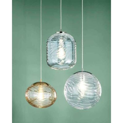 NEREIDE SOSPENSIONE SINGOLA CON SFERA LAVORATA IN VETRO TRASPARENTE D33 CM LAMPADINA ATTACCO E27 MODERNA