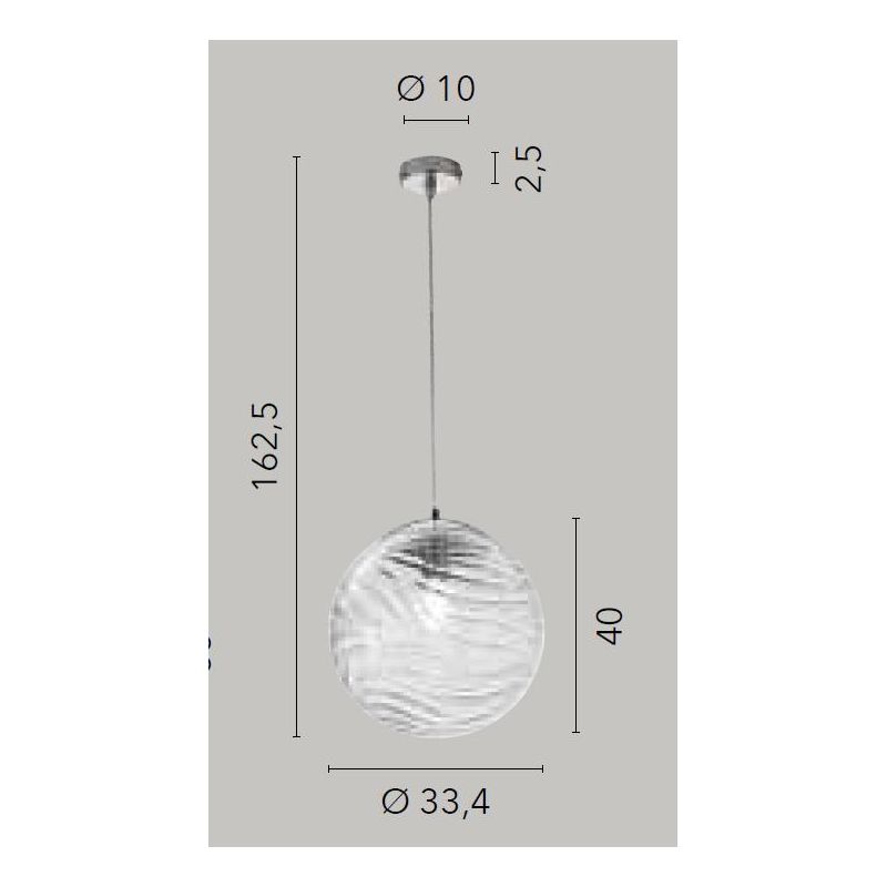 NEREIDE SOSPENSIONE SINGOLA CON SFERA LAVORATA IN VETRO TRASPARENTE D33 CM LAMPADINA ATTACCO E27 MODERNA