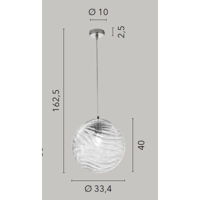 NEREIDE SOSPENSIONE SINGOLA CON SFERA LAVORATA IN VETRO TRASPARENTE D33 CM LAMPADINA ATTACCO E27 MODERNA