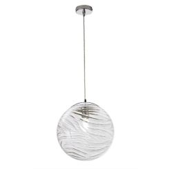 NEREIDE SOSPENSIONE SINGOLA CON SFERA LAVORATA IN VETRO TRASPARENTE D33 CM LAMPADINA ATTACCO E27 MODERNA 2