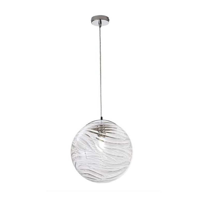 NEREIDE SOSPENSIONE SINGOLA CON SFERA LAVORATA IN VETRO TRASPARENTE D33 CM LAMPADINA ATTACCO E27 MODERNA