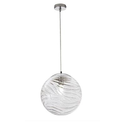 NEREIDE SOSPENSIONE SINGOLA CON SFERA LAVORATA IN VETRO TRASPARENTE D33 CM LAMPADINA ATTACCO E27 MODERNA