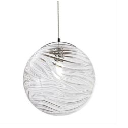 NEREIDE SOSPENSIONE SINGOLA CON SFERA LAVORATA IN VETRO TRASPARENTE D33 CM LAMPADINA ATTACCO E27 MODERNA