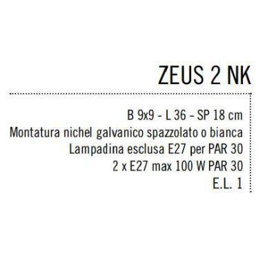 ZEUS BINARIO 2 LUCI DIREZIONABILE IN NIKEL, NERO O BIANCO CON PORTALAMPADE E27 Illuminando - Cristalensi Shop Online