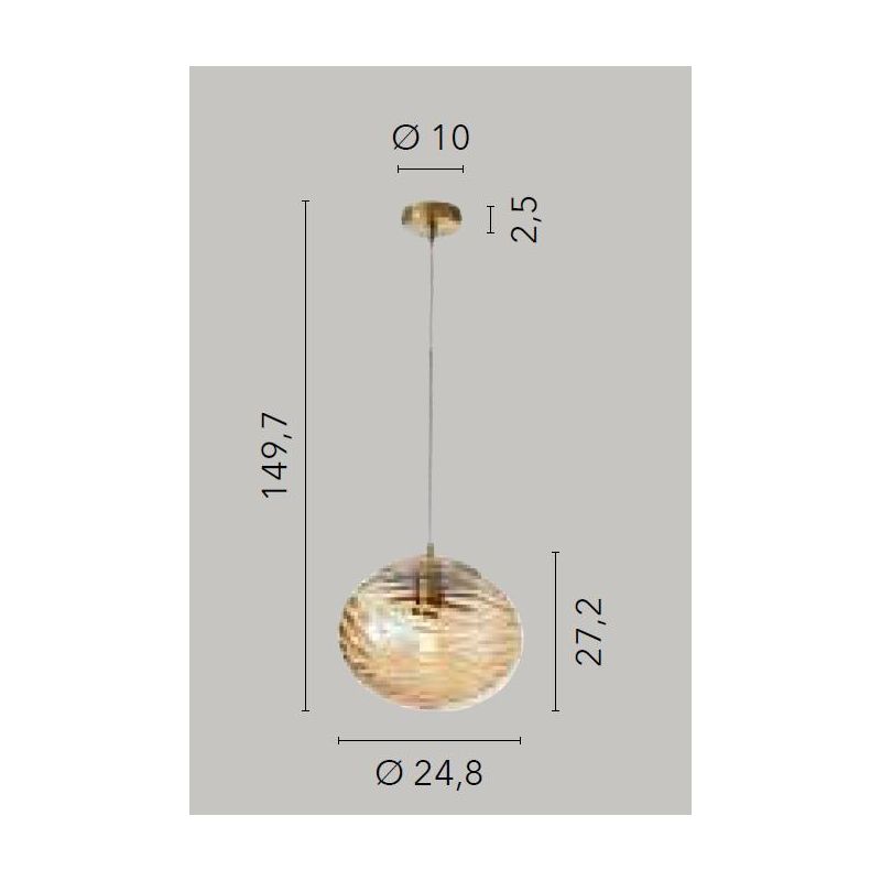 SOSPENSIONE SINGOLA CON DIFFUSORE OVALE LAVORATO IN VETRO CHAMPAGNE D24 CM LAMPADINA ATTACCO E27 MODERNA