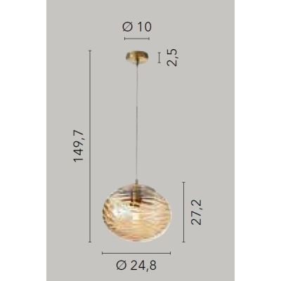 SOSPENSIONE SINGOLA CON DIFFUSORE OVALE LAVORATO IN VETRO CHAMPAGNE D24 CM LAMPADINA ATTACCO E27 MODERNA