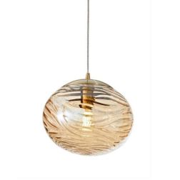 SOSPENSIONE SINGOLA CON DIFFUSORE OVALE LAVORATO IN VETRO CHAMPAGNE D24 CM LAMPADINA ATTACCO E27 MODERNA