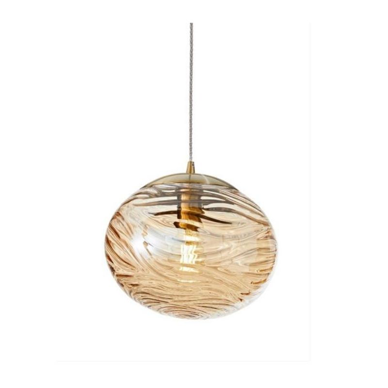 SOSPENSIONE SINGOLA CON DIFFUSORE OVALE LAVORATO IN VETRO CHAMPAGNE D24 CM LAMPADINA ATTACCO E27 MODERNA
